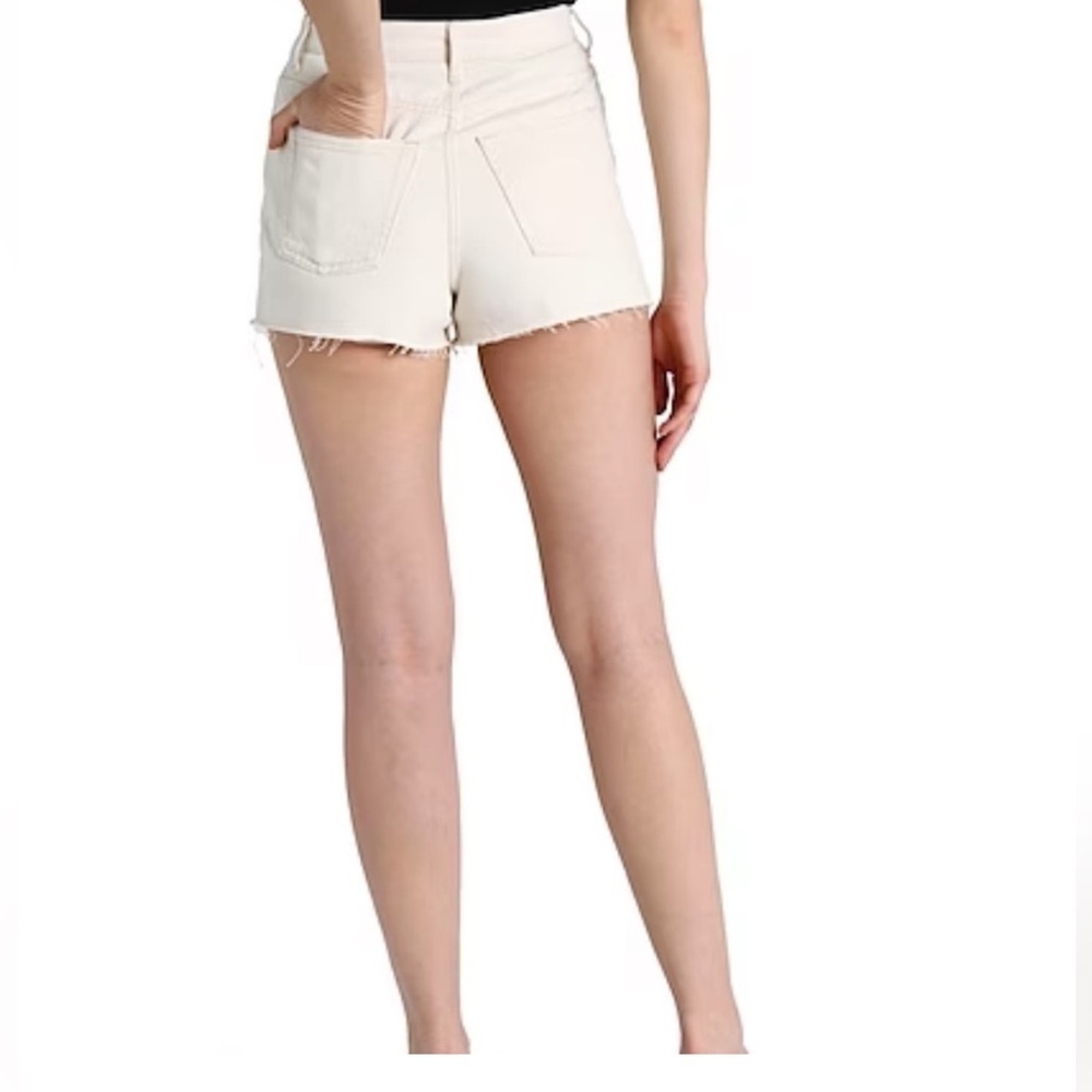 Topshop A-Line Denim High Rise Shorts Cream Off White Unfinished Hem 3.5” Inseam - Picture 13 of 14